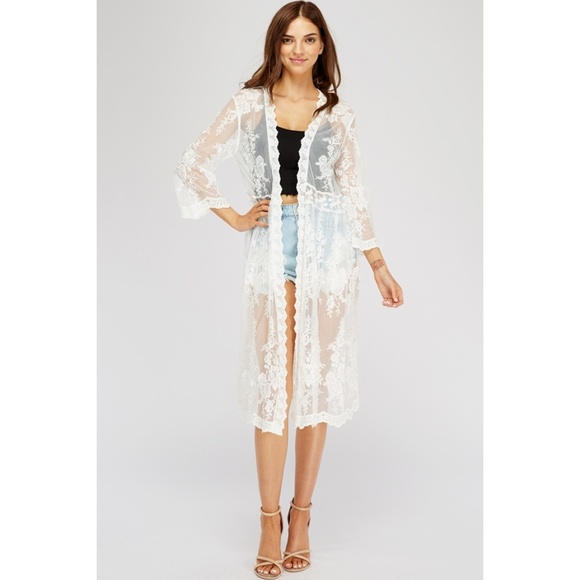 NWT Lace Kimono Cardigan in Ivory - Picture 2 of 7